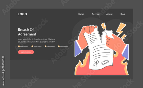 Breach of contract web banner or landing page dark or night mode.