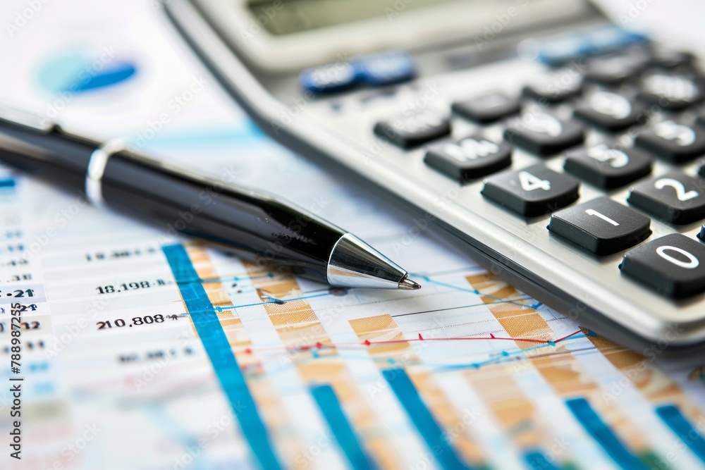 calculator and pen on financial data, finance, business, money calculator and pen on financial data, finance, business, money