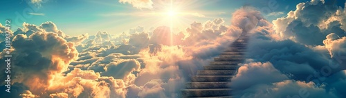 A long staircase ascending into the clouds, each step an achievement, visualizing the path of ambition and the pursuit of goals photo