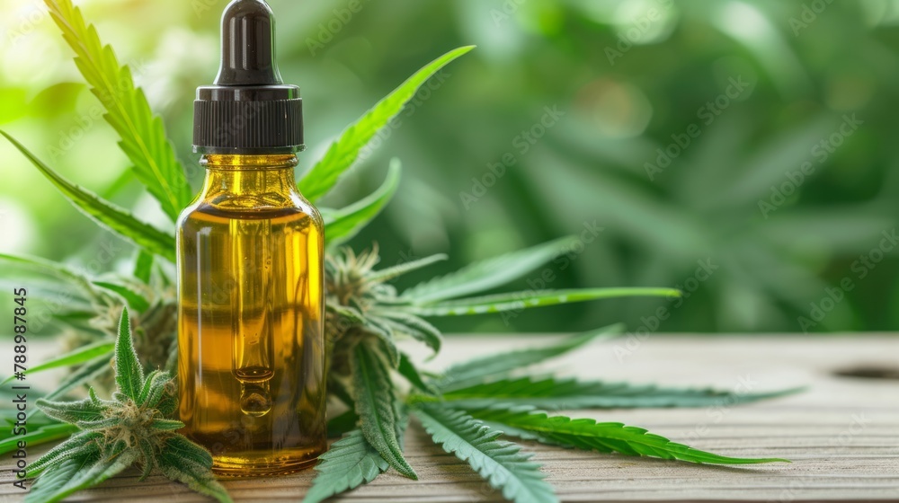 Jar with hemp oil on a background with hemp leaves, concept for cosmetic body and face care
Jar with hemp oil on a background with hemp leaves, concept for cosmetic body and face care