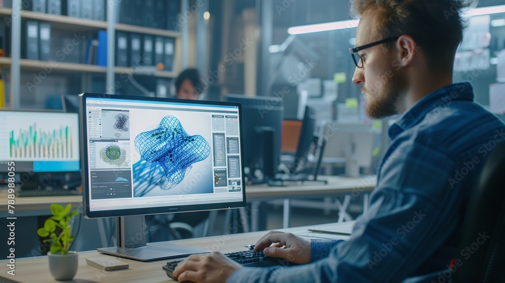 Expert digital engineer crafting precision 3D models with advanced cad software in modern industrial design workspace Expert digital engineer crafting precision 3D models with advanced cad software in modern industrial design workspace