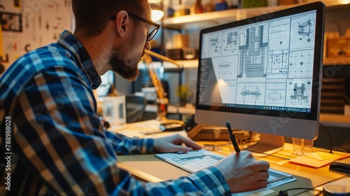 Expert digital engineer crafting precision 3D models with advanced cad software in modern industrial design workspace