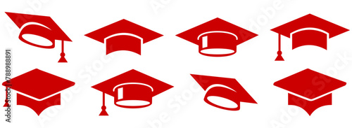 Graduation Cap icon, mortarboard cap symbol Line Art design elements. vector isolated on white Background © Mubashir