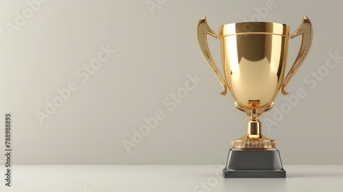 3D render of a golden trophy cup isolated on a white background