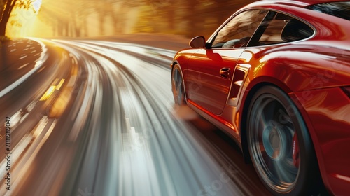 Sports car driving at high speed with a blurred background, 3d rendering © DruZhi Art