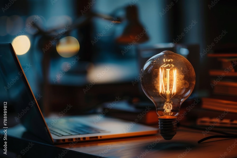 light bulb on black background , business ideas, coming up with ideas - obrazy, fototapety, plakaty 