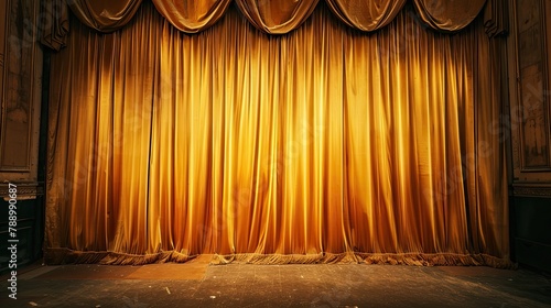 Lavish golden velvet curtains in an old theater