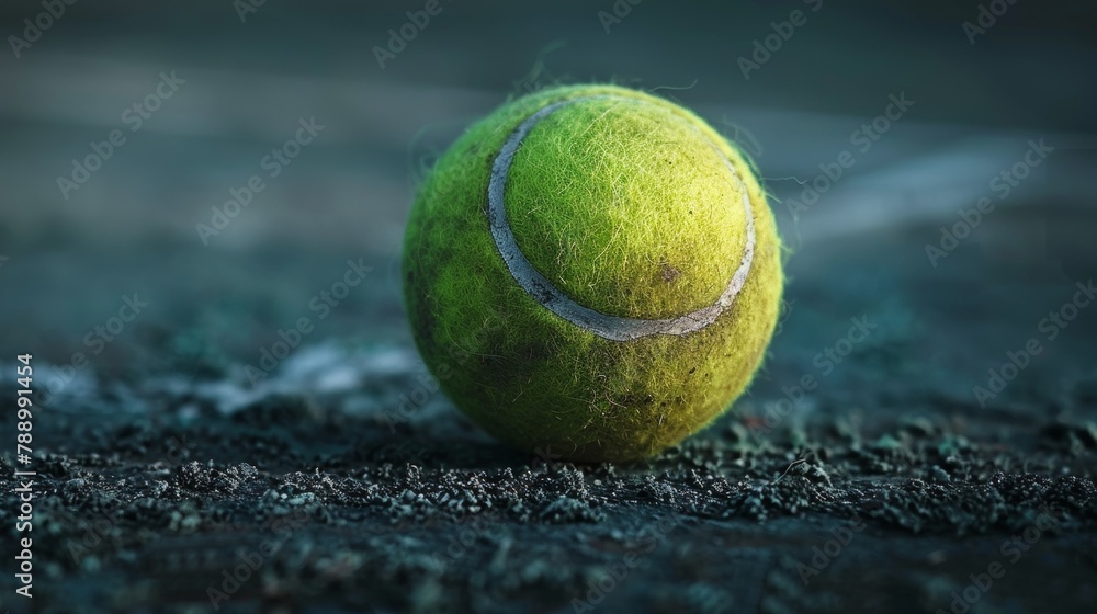 Detailed view of tennis ball on a textured court, emphasizing texture and sports equipment
