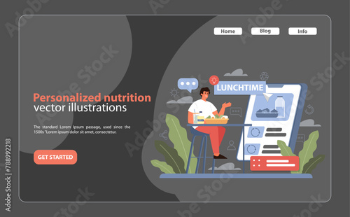 Personalized Nutrition Concept. A man engages with a digital nutrition assistant for a customized meal plan.