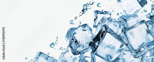 a group of ice cubes with water splashing on them
