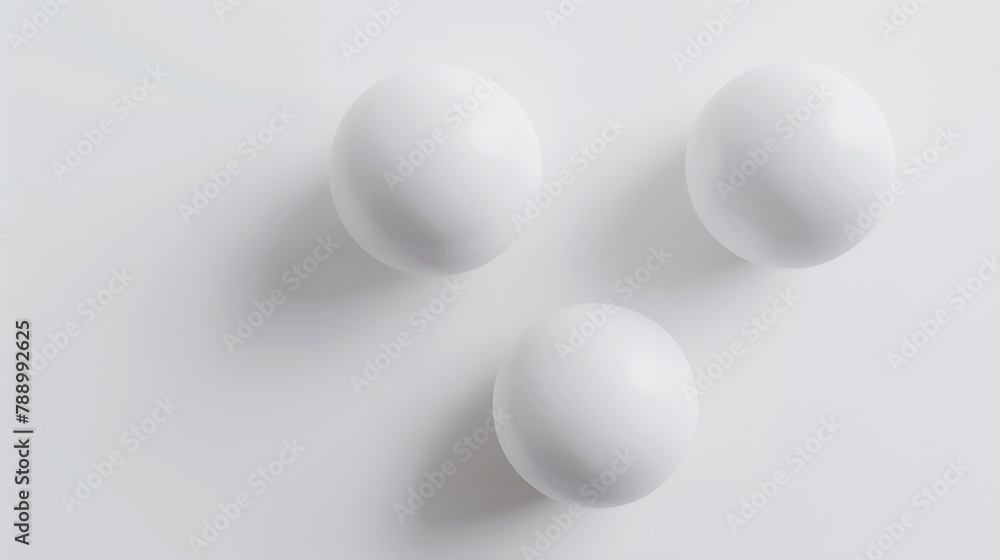 Top view of 3D white balls on white background Two balls flat lay Copy space : Generative AI Top view of 3D white balls on white background Two balls flat lay Copy space : Generative AI