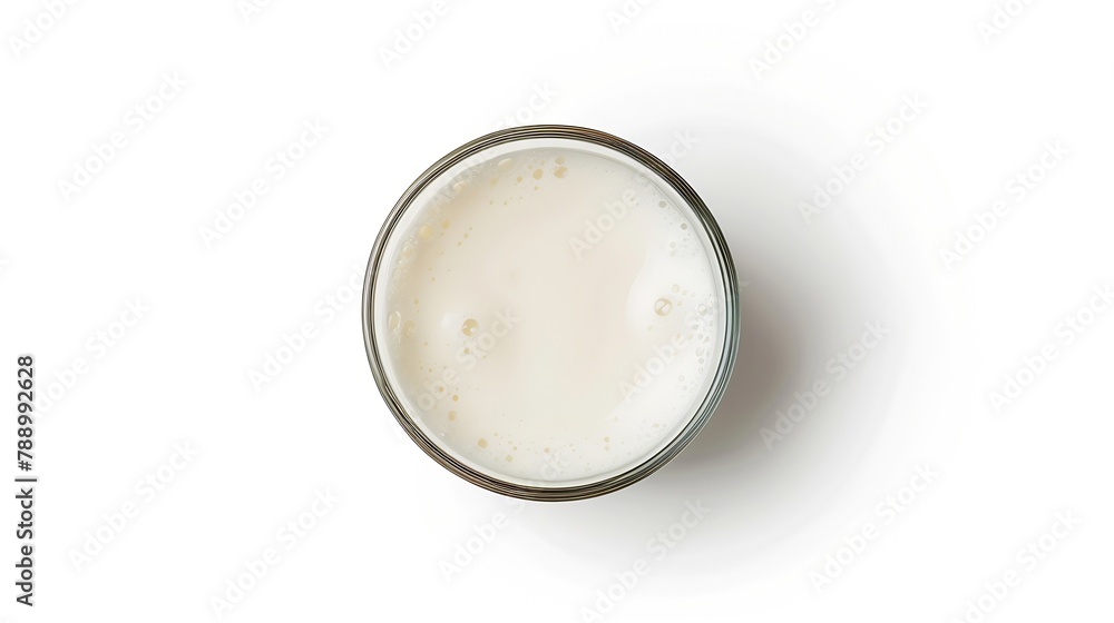Top view of fresh milk in glass isolated on white background with clipping path : Generative AI Top view of fresh milk in glass isolated on white background with clipping path : Generative AI