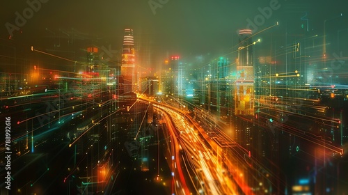 Futuristic Bangkok skyline  illuminated cityscape embracing advanced connectivity and smart urban networking