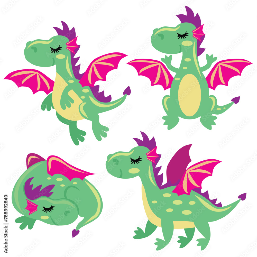 Obraz premium Cute dragon vector cartoon illustration