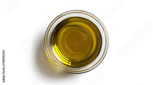 Olive oil or cooking oil in glass bowl isolated on white background with clipping path Top view Flat lay   Generative AI