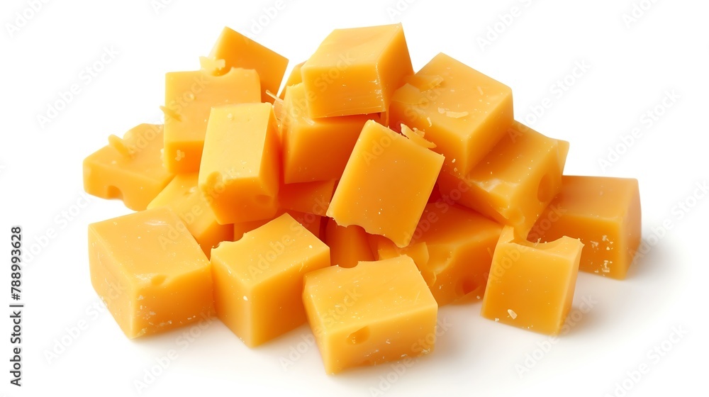Pile of tasty processed cheese on white background : Generative AI Pile of tasty processed cheese on white background : Generative AI