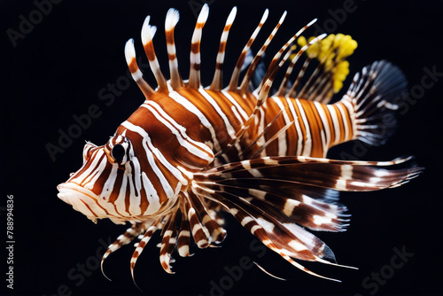 Isolated black Lionfish Pterois volitans wildlife ocean tropical animal green coral poisonous blue toxic colours ecosystem substance environment background colourful red photo