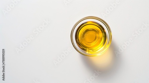 Olive oil or cooking oil in glass bowl isolated on white background with clipping path Top view Flat lay   Generative AI