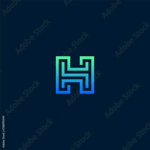  H letter initial logo stylistic line with blue green gradient