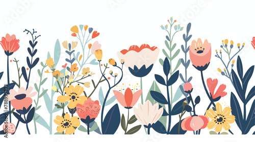 Naive spring flower border. Abstract floral banner 