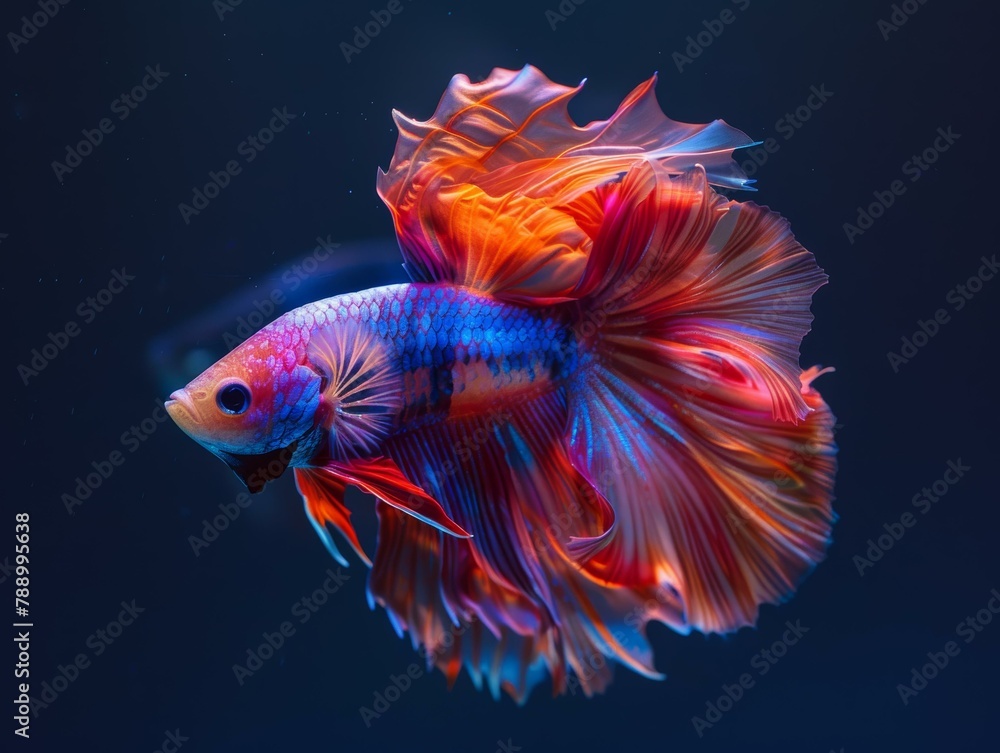 Fototapeta premium Betta Fish in Neon Light on Black Background