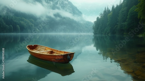 Boat on Serene Lake Tranquil