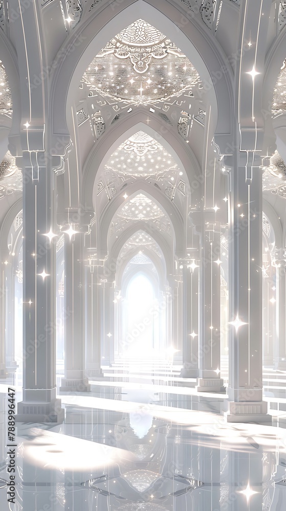 Obraz premium A refined heavenly Islamic architecture scene, intended for a social media profile picture,