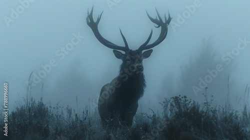 Red Deer Stag Mist Silhouette