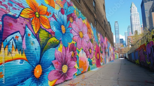 Creative Spark: A photo of a colorful mural on a city wall
