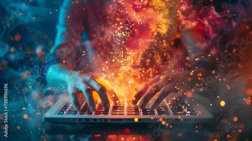 Creative Spark: A photo of a persons hands typing on a laptop keyboard