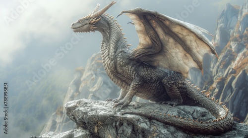 Dragon Wings: A photo of a dragon perched on a rocky outcrop
