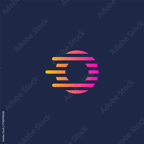 Letter O initial logo with motion lines effect. Magenta yellow gradient.