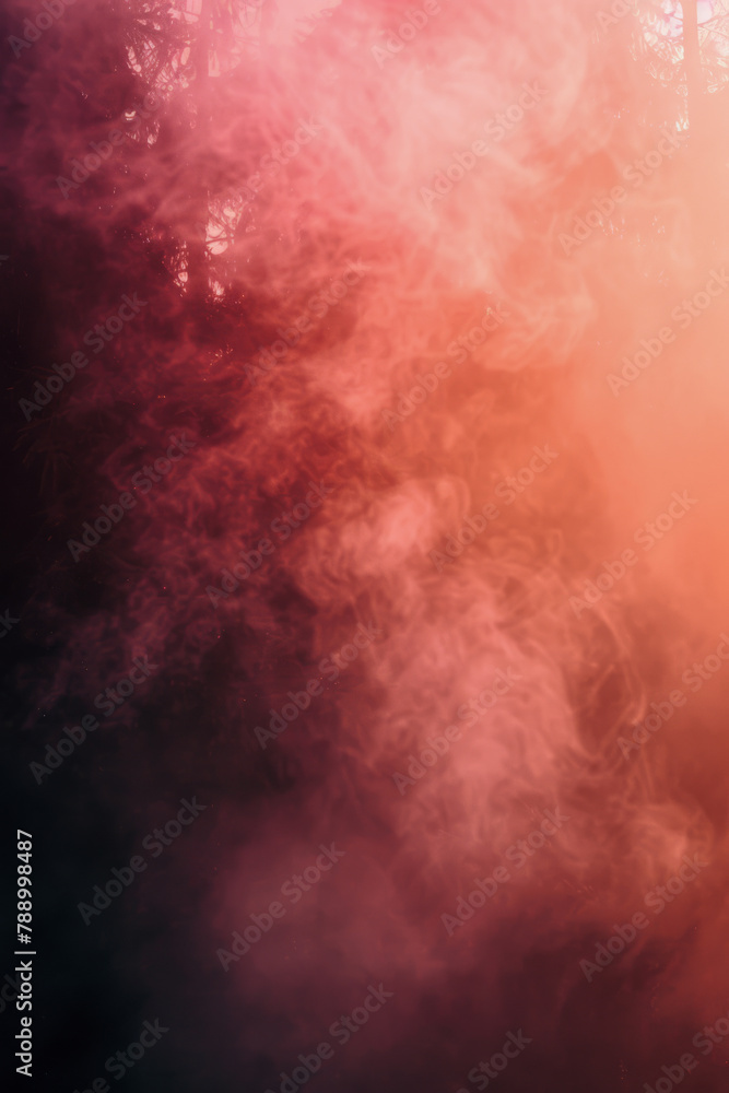 Mystic Forest Ambience: Ethereal Pink Smoke Among Trees