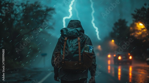 Safety and preparation: A photo of a person carrying a backpack containing emergency supplies
