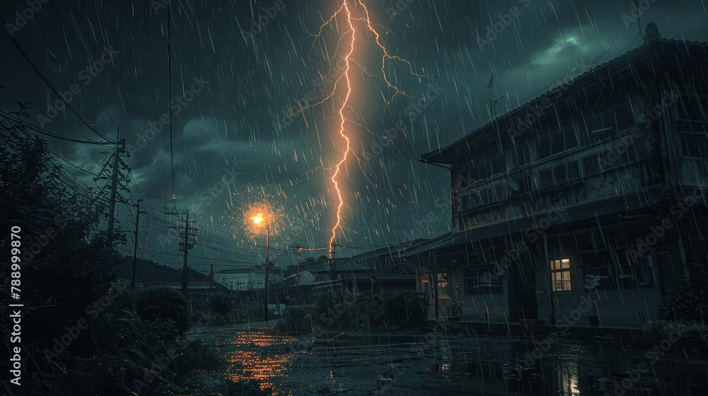 Stormy Weather: A photo of a lightning strike hitting a building during a storm