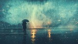 Stormy Weather: A photo of a person walking against strong winds and rain