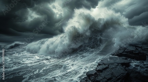 Stormy Weather  A photo of a stormy sea with large waves crashing against rocks