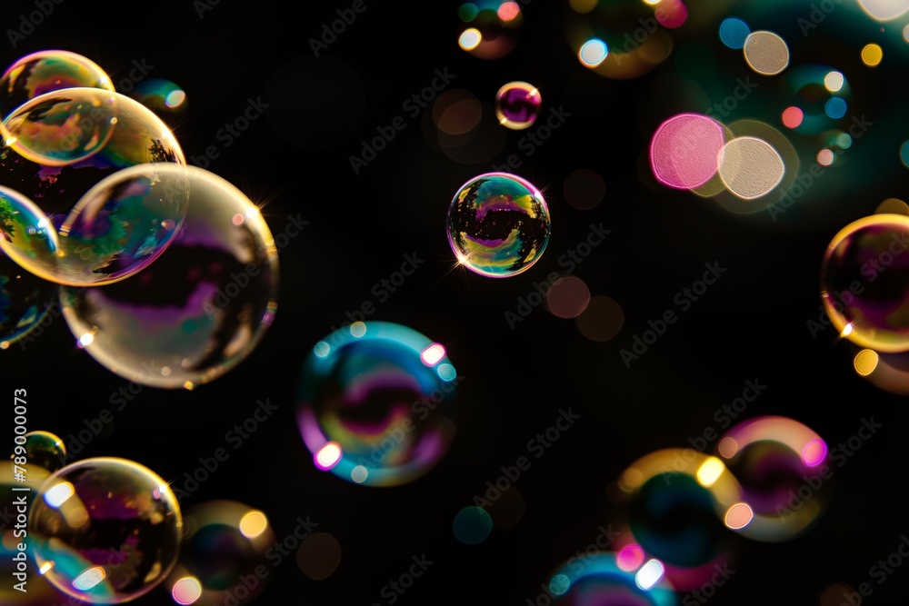 Floating Soap Bubbles on Black Floating Soap Bubbles on Black