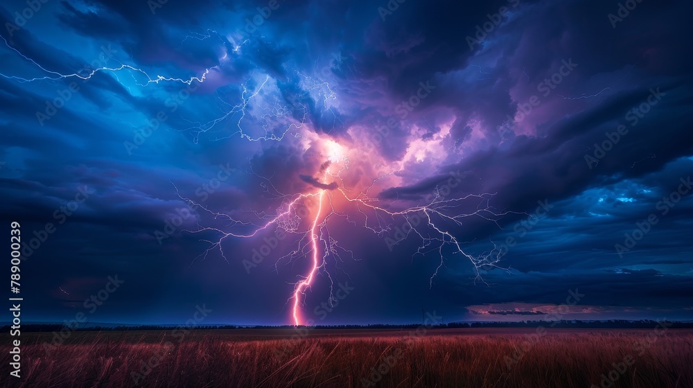 Thunderstorm: A photo of lightning striking the ground during a thunderstorm
