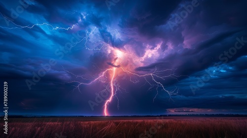 Thunderstorm: A photo of lightning striking the ground during a thunderstorm
