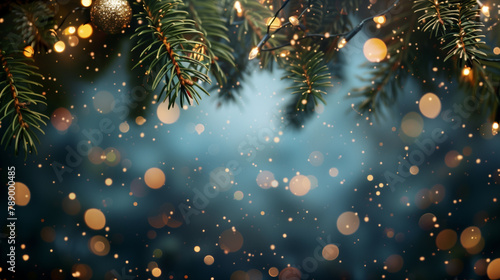 Christmas and new year background with garland, bokeh, lights