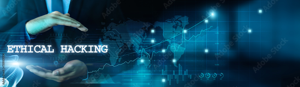 Ethical hacking and cybersecurity. Businessmen hold ethical hacking business and protect data with a virtual network connection. Ethical hacking technology develops smart solutions. Ethical hacking and cybersecurity. Businessmen hold ethical hacking business and protect data with a virtual network connection. Ethical hacking technology develops smart solutions.