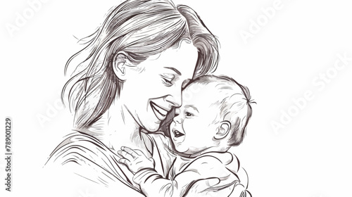 Portrait of smiling mother holding baby drawn