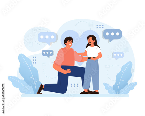 Engaging conversation between friends. Flat vector illustration