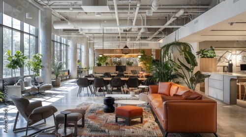 Company culture that promotes teamwork, collaboration, and innovation in a modern and inspiring office photo
