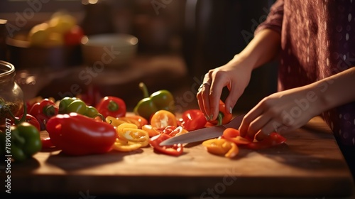 Close-up Image of a Woman Cutting and Chopping