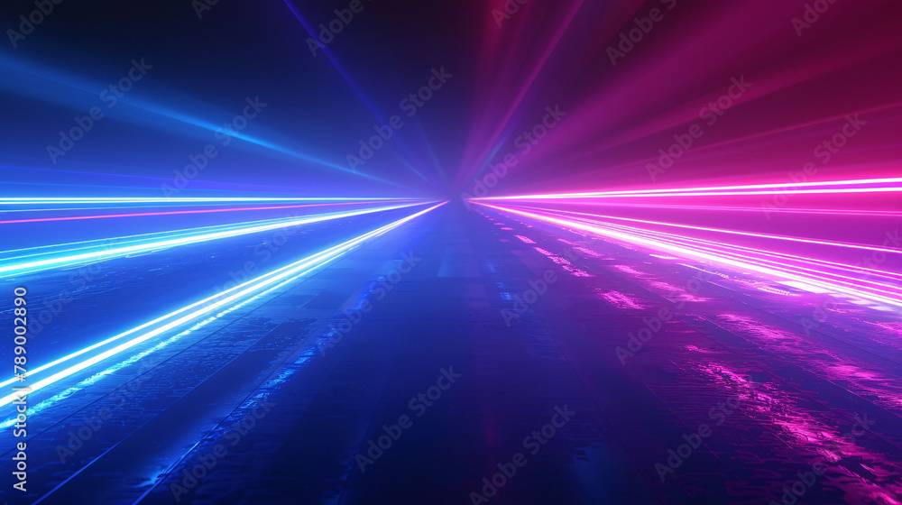 Streamlined speed light blue and purple special effects, abstract technology blue KV main visual business background