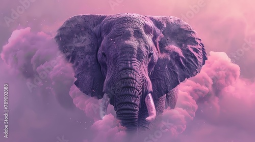 Elephant A large grey elephant on a soft dusty purple backdrop water color, cartoon, animation 3D, vibrant