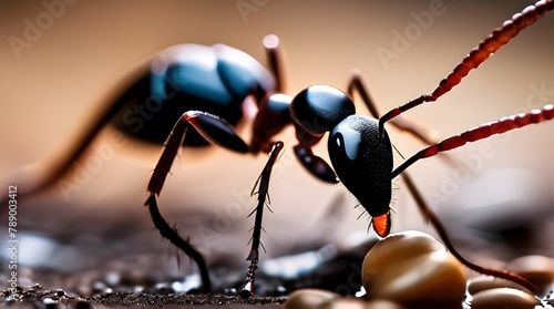 Ants and spider explore branch and ground, showcasing nature's intricate details © Chondan