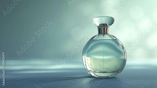  An artistic portrayal of a simple perfume bottle model with clean lines and elegance, photographed in high definition to showcase its simplicity